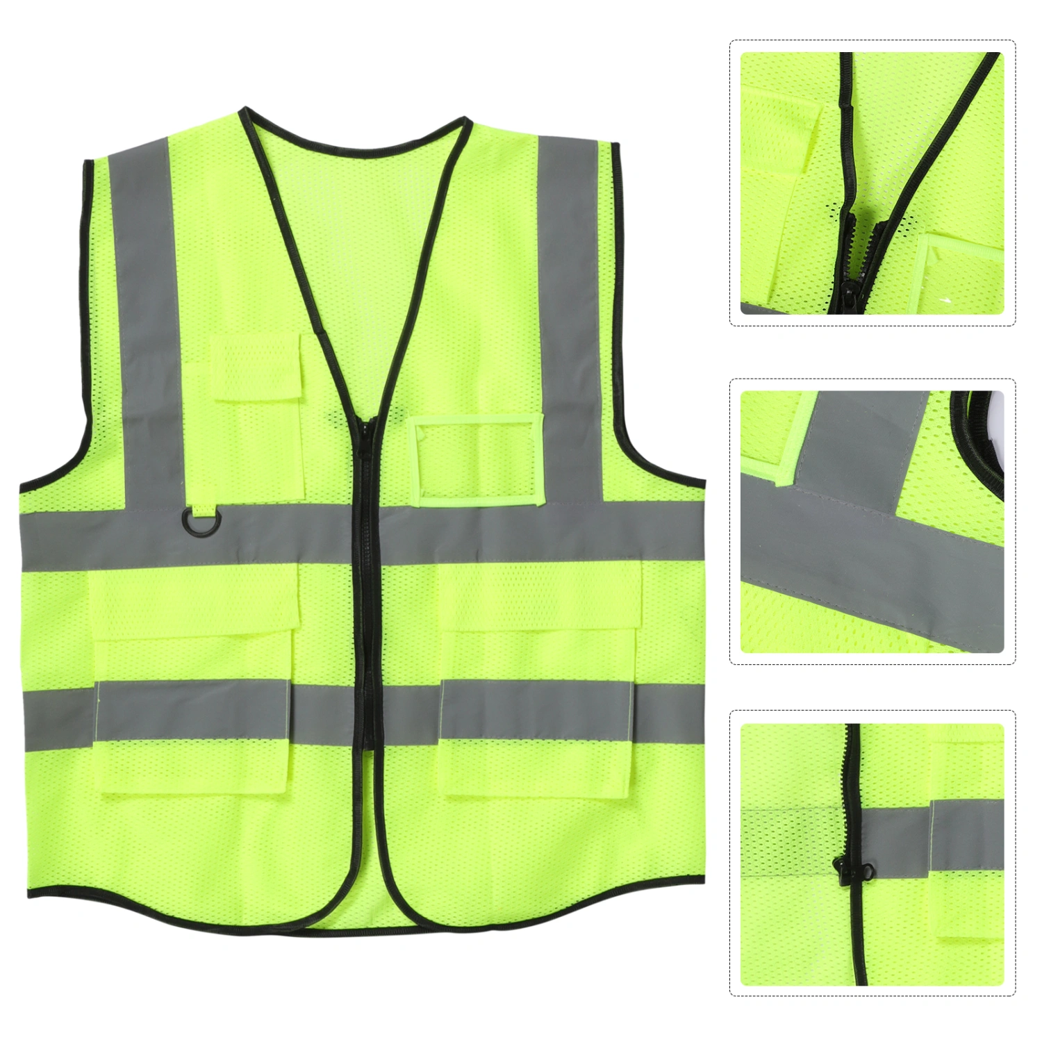 Night Running Vest Fluorescent Safety Vest Zipper Design Reflective Vest High Visibility Vest for Work