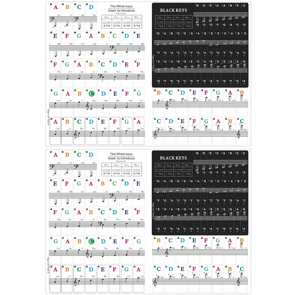 2 Sets Beginner Piano Keyboard Stickers Electronic Organ Stickers Piano Keyboard Decals