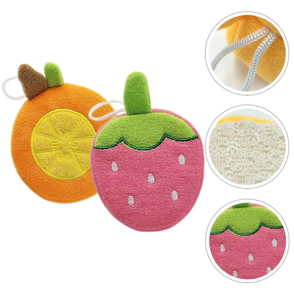 2Pcs Baby Body Scrubbers Bath Exfoliating Sponge Fruit Shape Bath Scrubber Brush