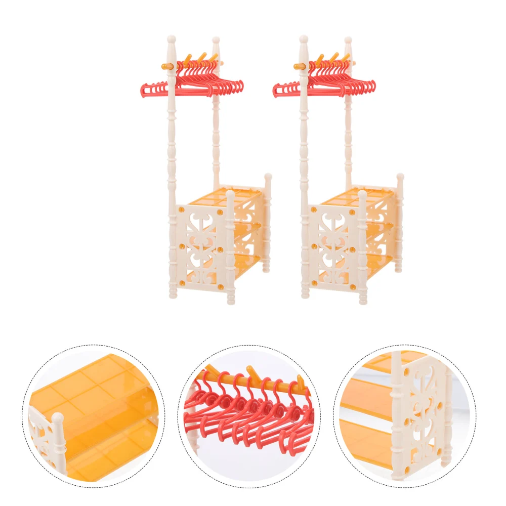 2 Sets of Mini House Shoes Rack Model Miniature Clothes Hanger Doll Furniture Model