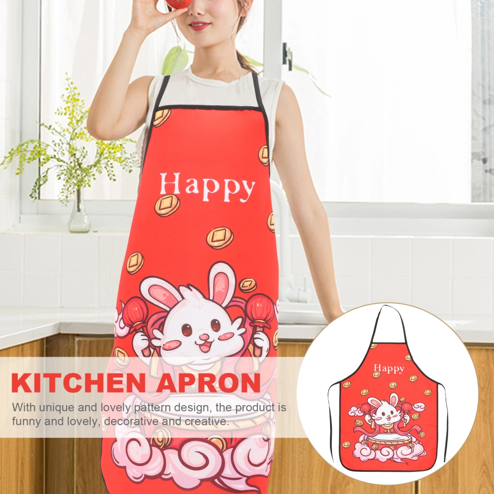  Unisex Cooking Apron Anti-Oil Work Apron Cartoon Baking Apron Lovely Rabbit Apron