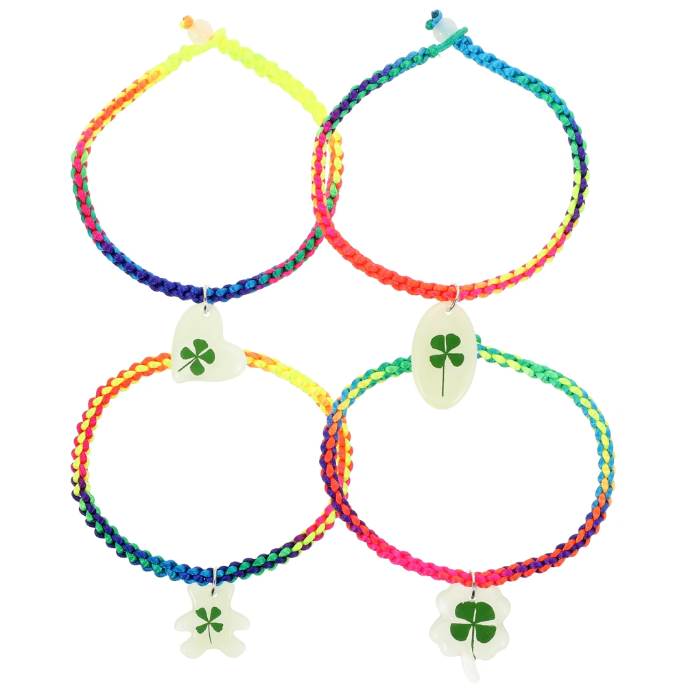 4Pcs Four-Leaf Bracelet Noctilucous Clover Bracelet Braided Wrist Chain for Women Gift