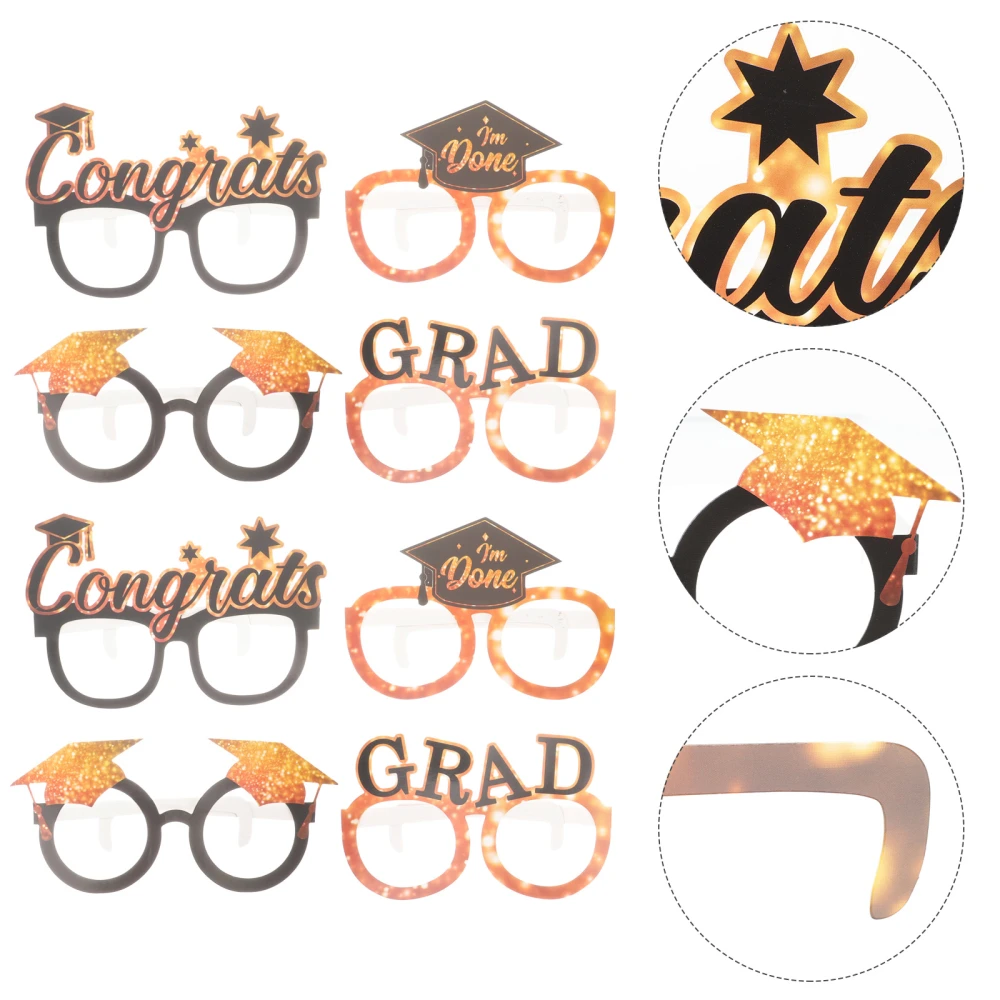 8pcs Graduation Props Glasses Funny Paper Doctoral Prop Decor Glasses for Party