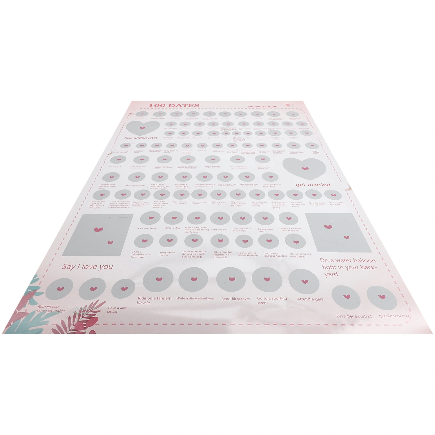100-things to Do Dating List Scratch Poster Calendar Valentine's Day Gift for Lover