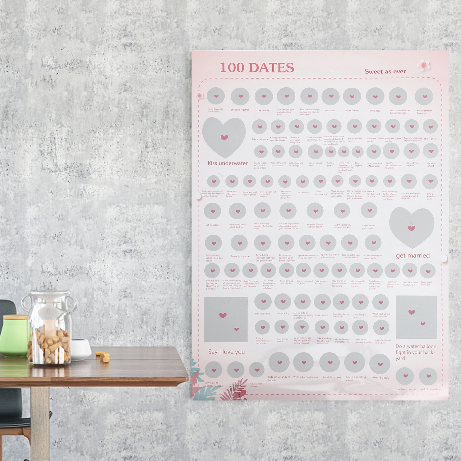 100-things to Do Dating List Scratch Poster Calendar Valentine's Day Gift for Lover