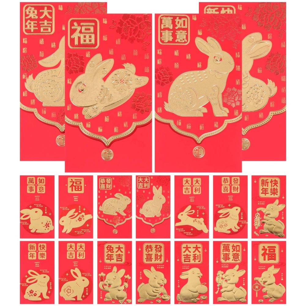 72pcs Zodiac Rabbit Red Envelopes 2023 Red Packets Chinese New Year Money Pockets Mixed Style