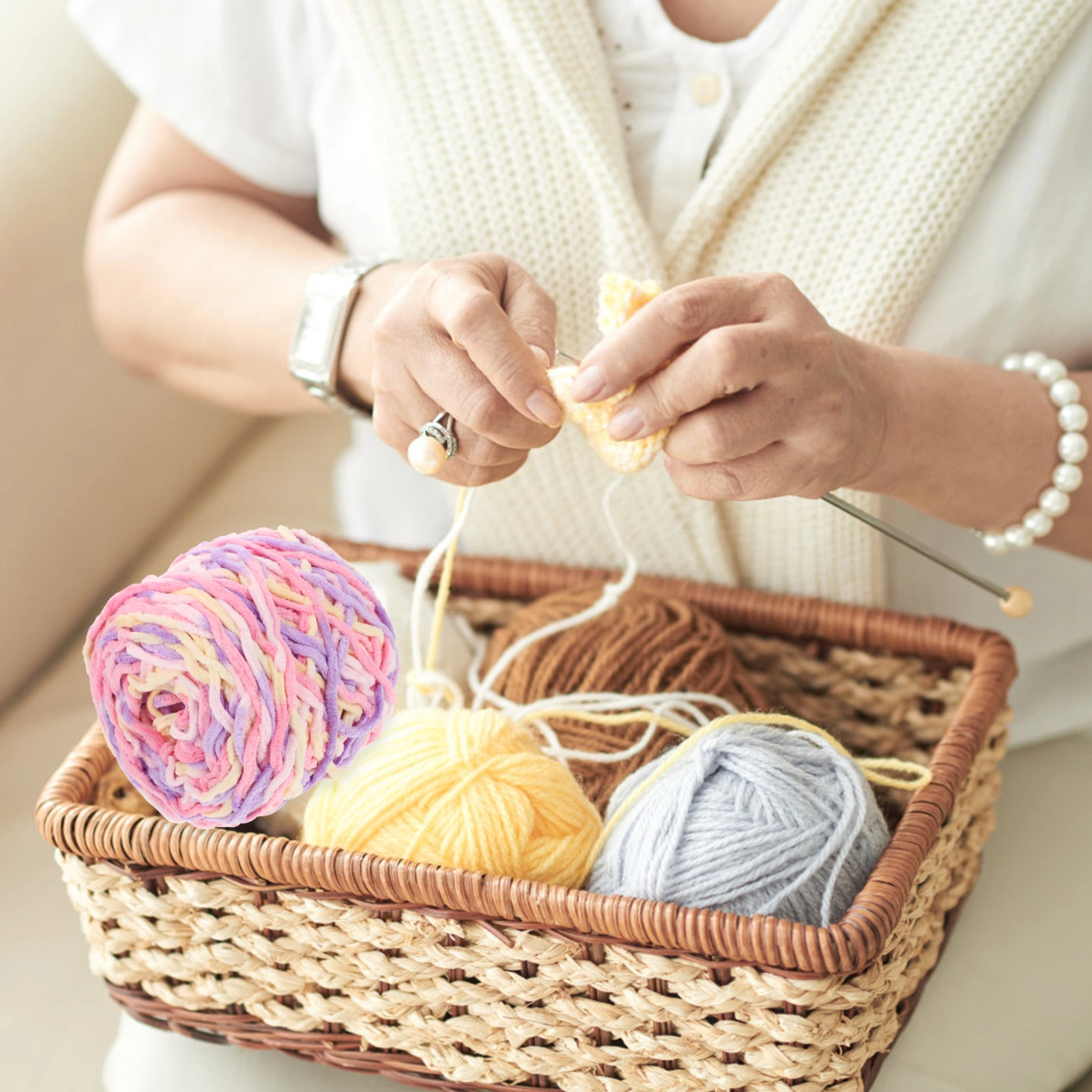 1 Roll of Household Crochet Yarn Multi-function Knitting Yarn Convenient Crocheting Yarn