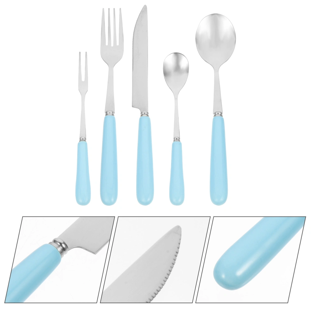 1 Set of Stainless Steel Fork Cutter Spoon Kit Ceramic Handle Tableware Fruit Fork Coffee Spoon Kit