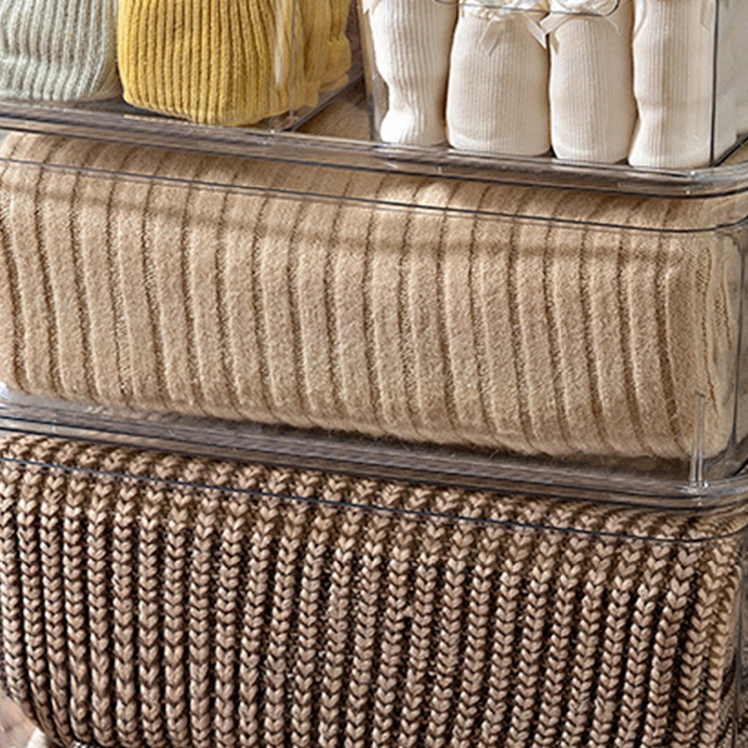 Transparent Storage Bin Box Stackable Organizing Container Tabletop Makeup Storage Box