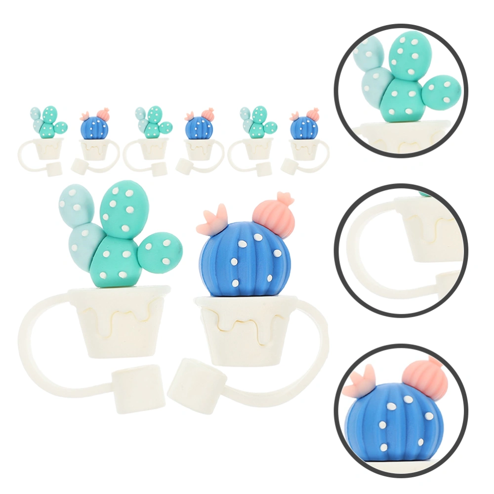 8pcs Reusable Drinking Straw Caps Straw Lids Cartoon Cactus Straw Plugs Straw Tips