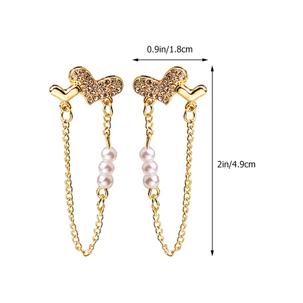 1 Pair Heart Stud Earrings Pearl Chain Earrings Fashion Jewelry for Women