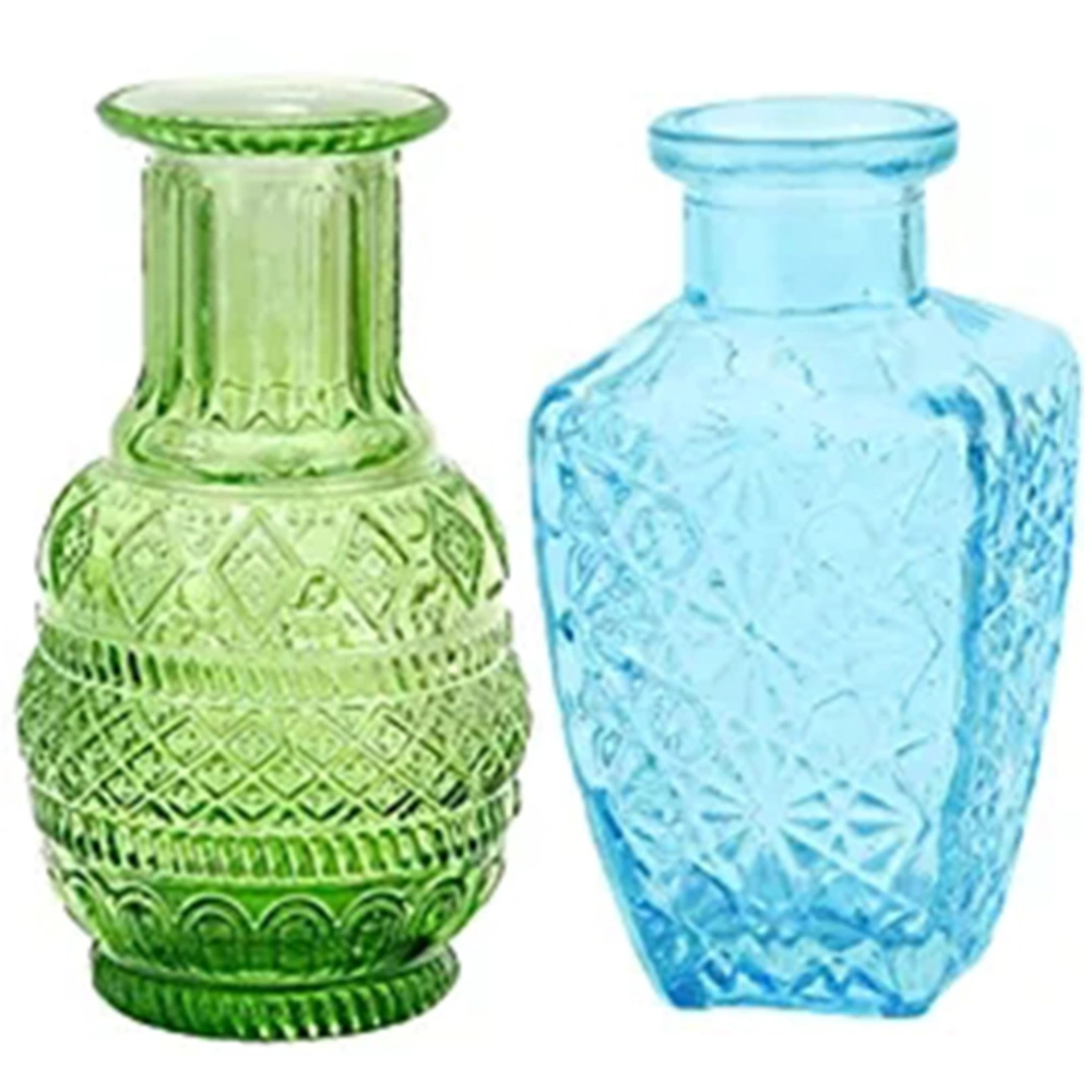 2pcs Embossed Glass Vase Small Vases Flower Vase Bud Vases Vintage Vase Home Decor