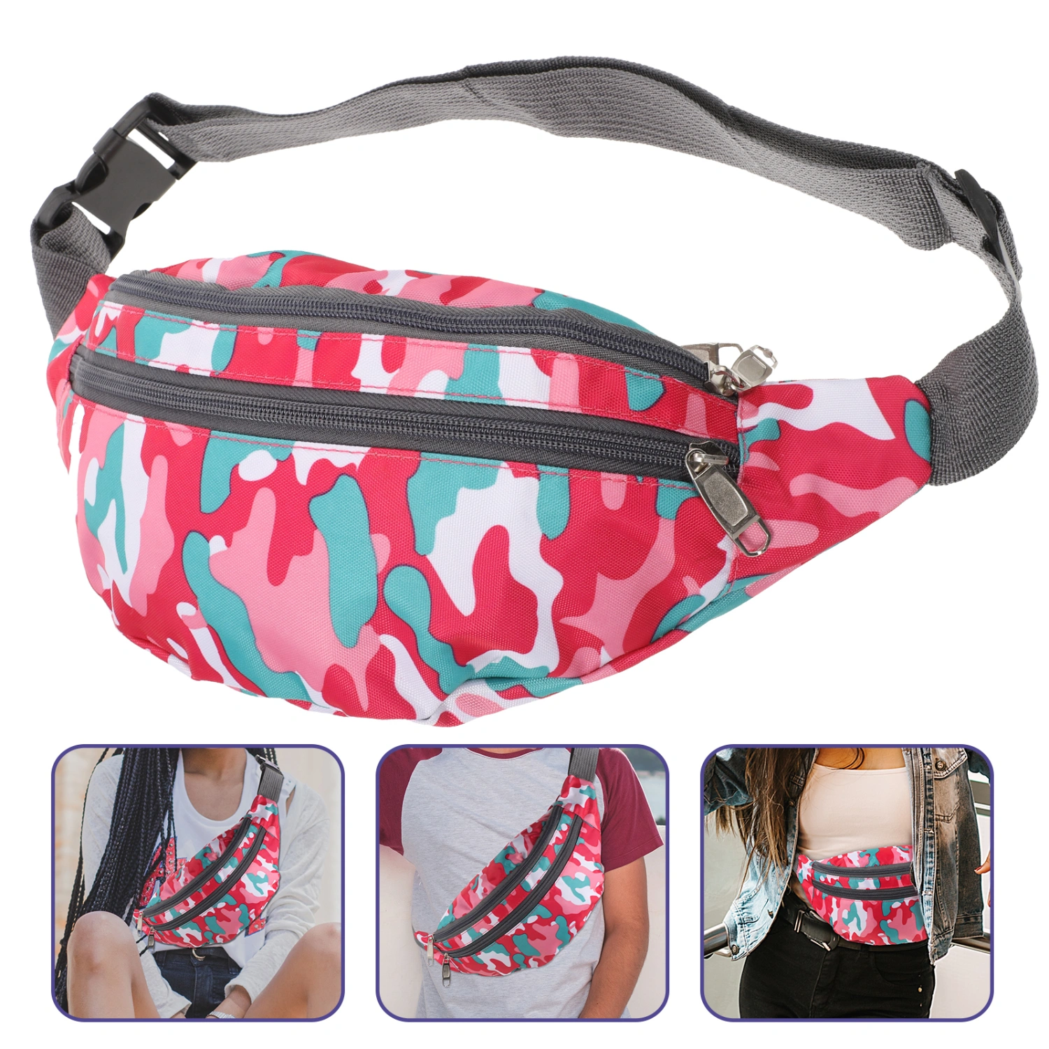 Multi-use Waist Fanny Pack PU Waist Bag Camouflage Pattern Travel Fanny Pack