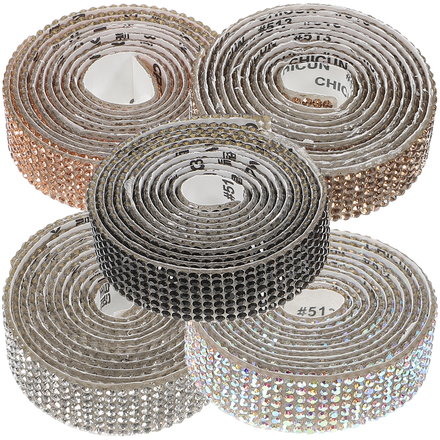 5 Rolls Rhinestone Ribbons Clothes Rhinestone Strips Self-adhesive Rhinestone Tapes