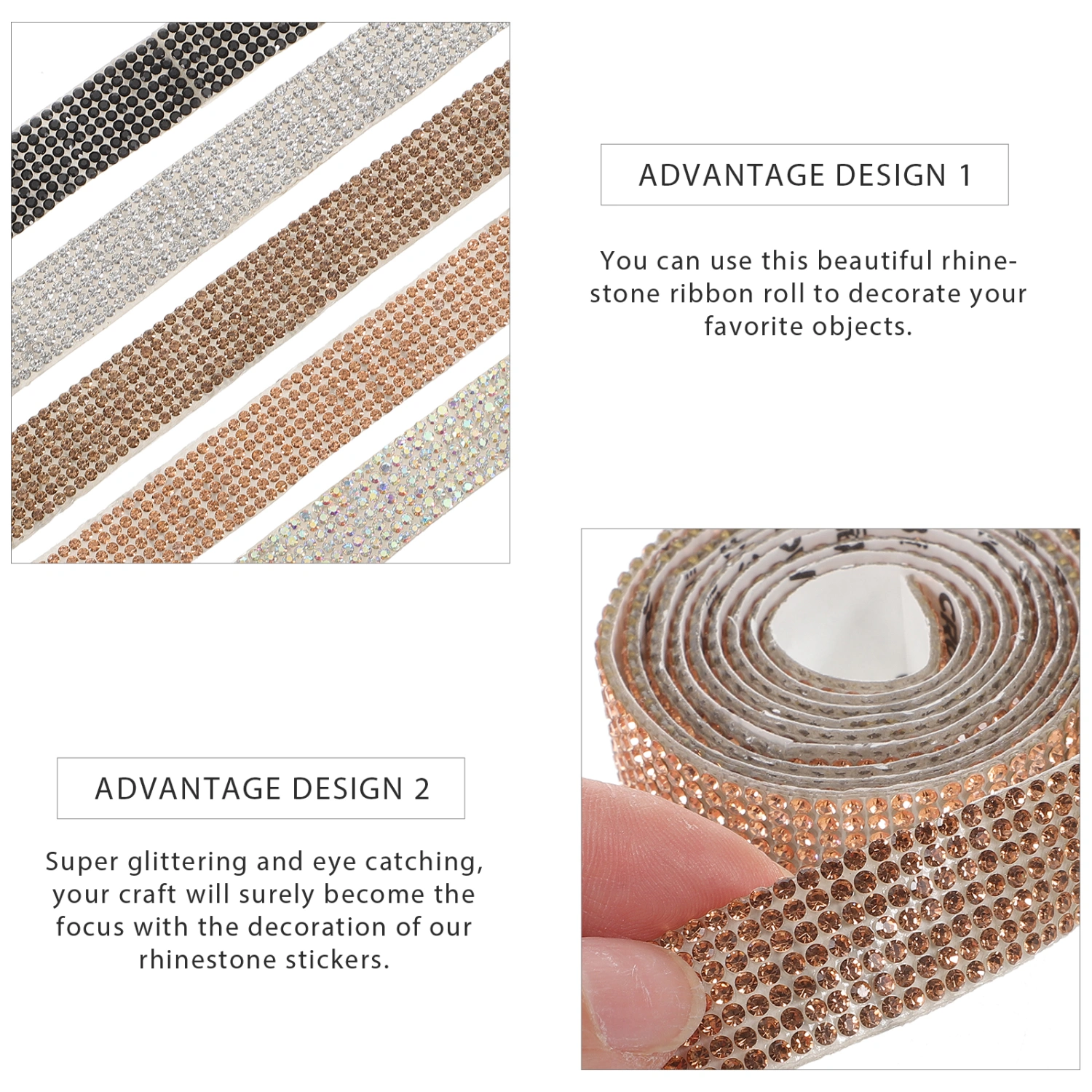 5 Rolls Rhinestone Ribbons Clothes Rhinestone Strips Self-adhesive Rhinestone Tapes
