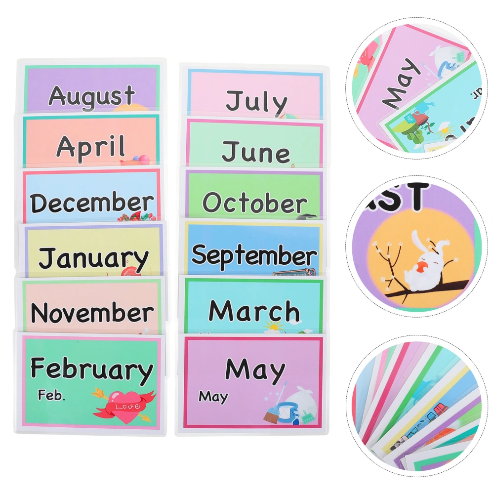 12 Sheets of Educational Months Cards Learning Flash Cards Kids Plaything Cognitive Children Toys