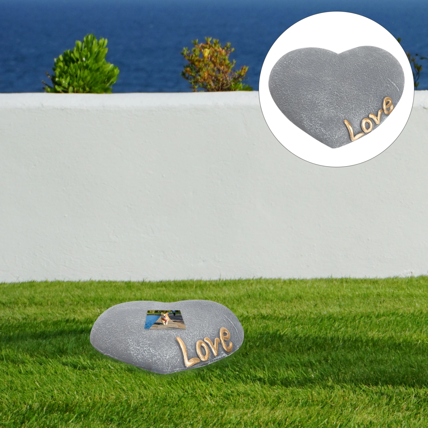 Heart Shape Garden Pet Tombstone Resin Puppy Grave Marker Cat Kitten Memorial Headstone