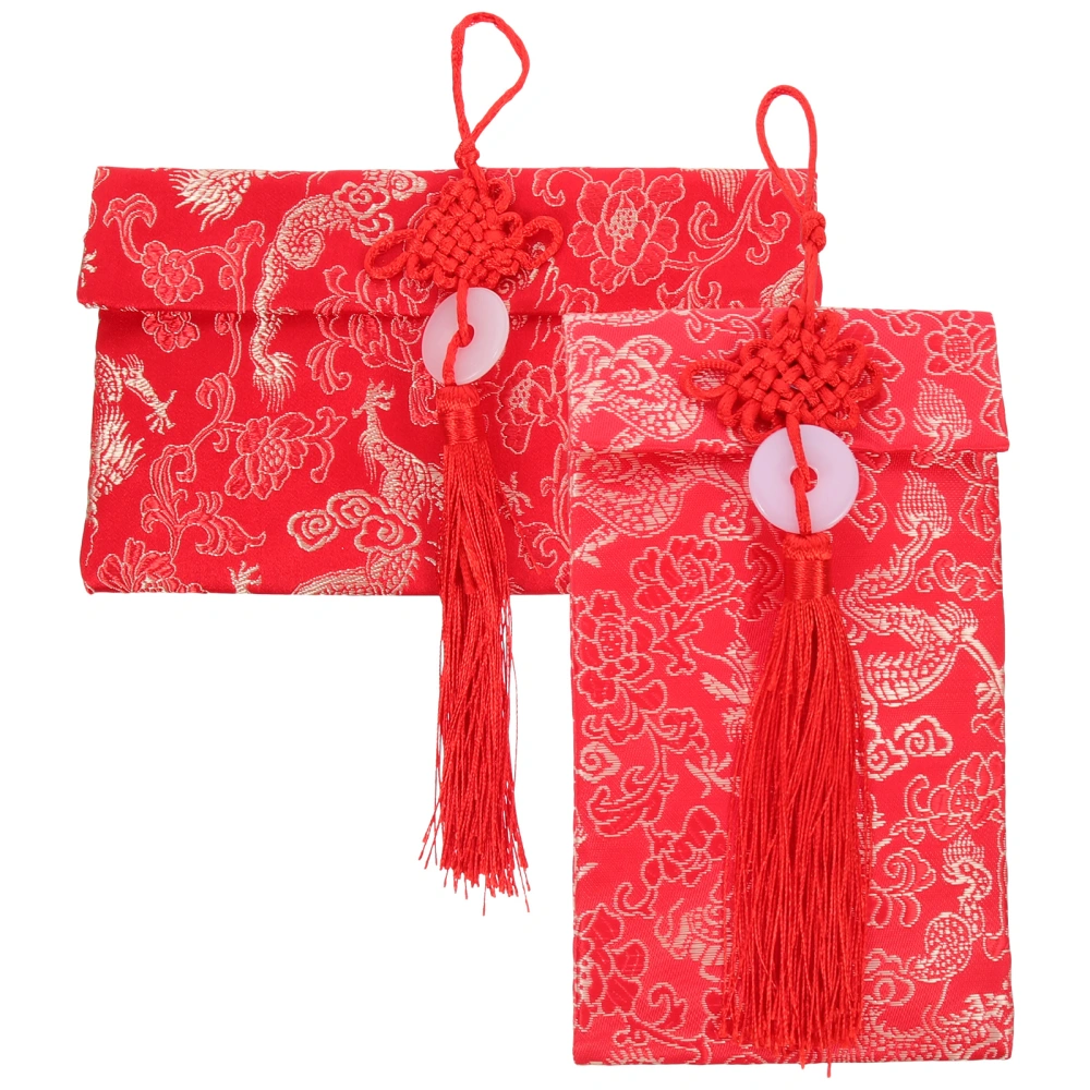 2pcs Bridal Cloth Red Envelopes with Fake Jade Tassel Pendant Wedding Red Packets