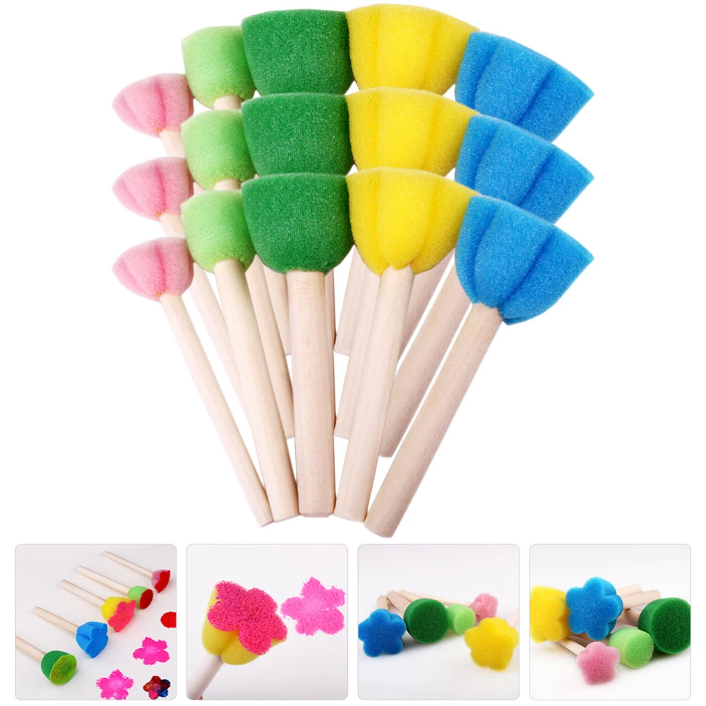 15Pcs Portable Kids Sponge Brushes Kids Sponge Brushes Kids Graffiti Sponge Brushes