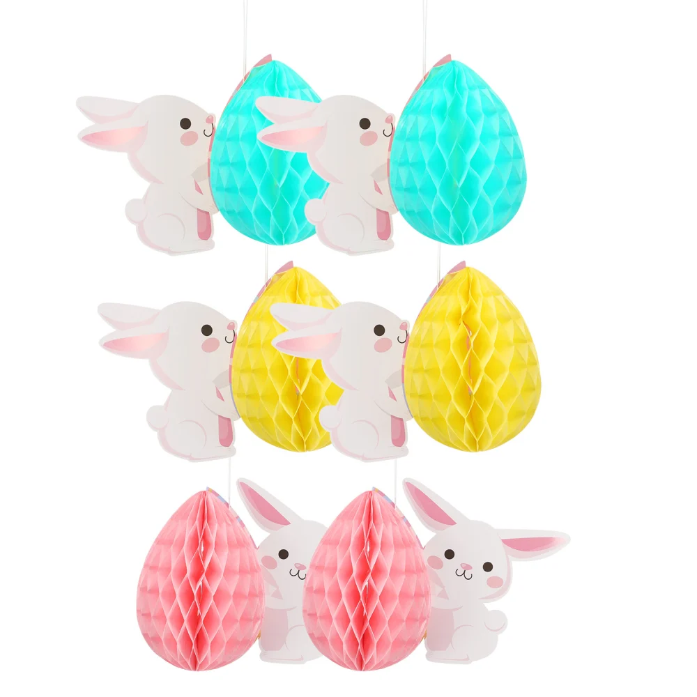 6pcs Hanging Easter Honeycomb Ornaments Bunny Honeycomb Decoration Party Honeycomb Decor Random Color