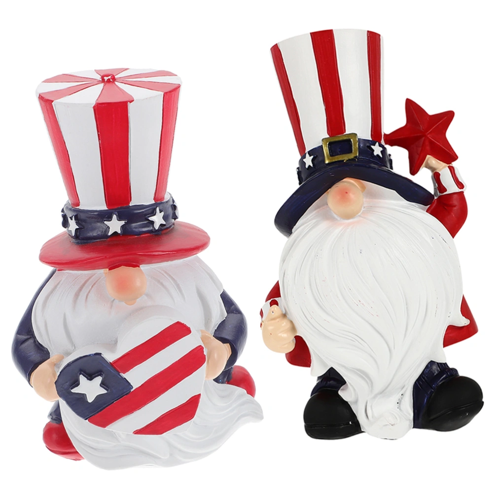 2Pcs Independence Day Dwarf Figurine Gnomes Adornment Patriotic Decorations for Home