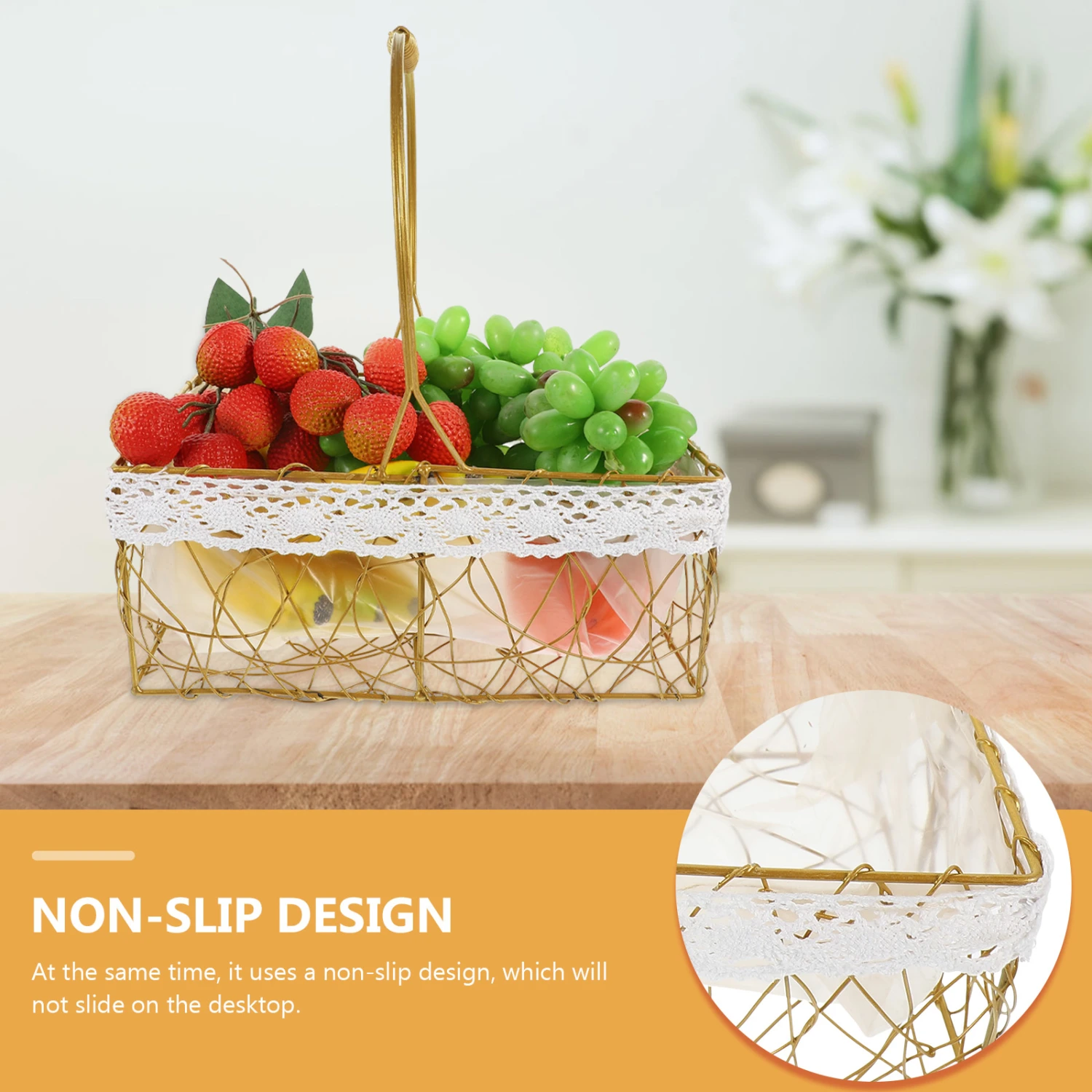 Kitchen Storage Basket Fruit Vegetable Basket Metal Wire Basket with Handle