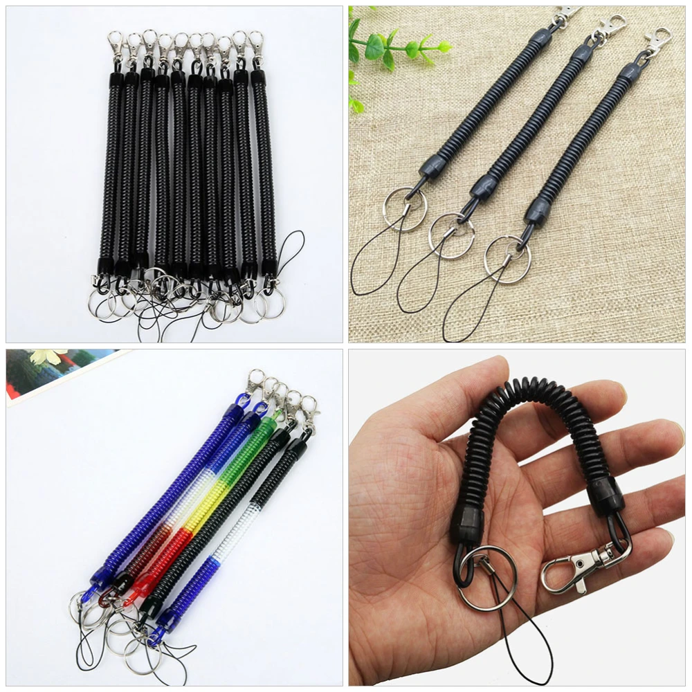 10Pcs Telescopic Keychain Elastic Rope Buckles Anti-lost Keychains Coil Cord Keychain