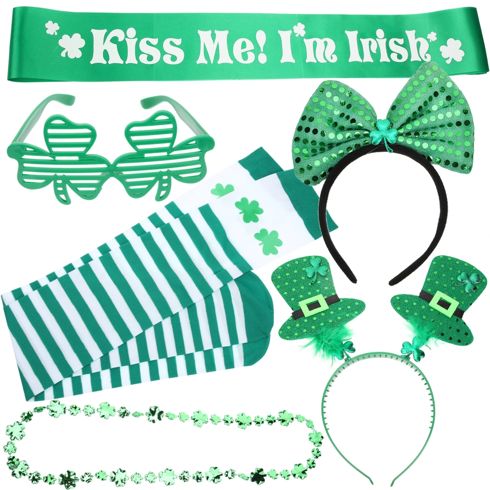 1 Set St. Patrick's Day Necklace Glasses Headbands Stocking Party Costume Accessories