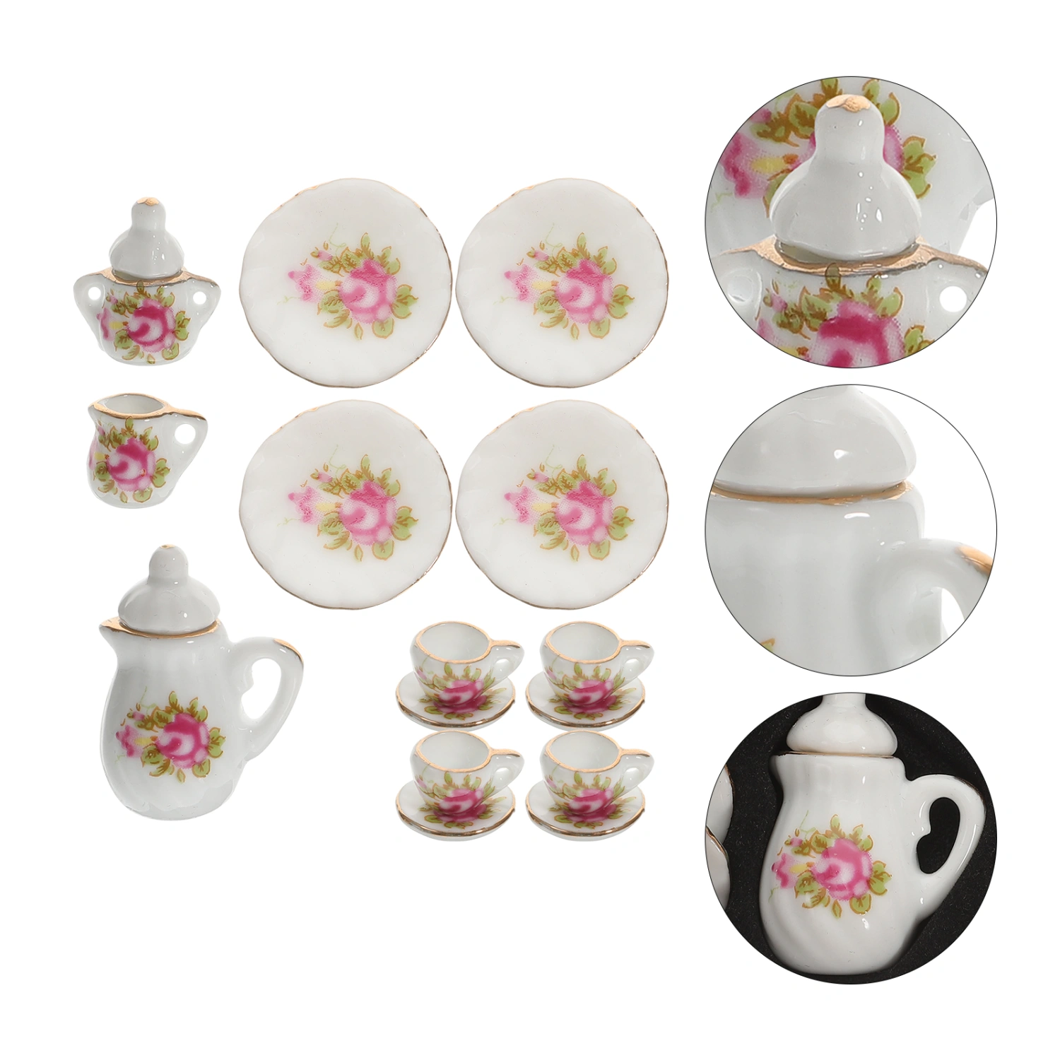 1 set of Doll House Teaware Ceramic Miniature Teapot Set Miniature Tea Cup Pot Set