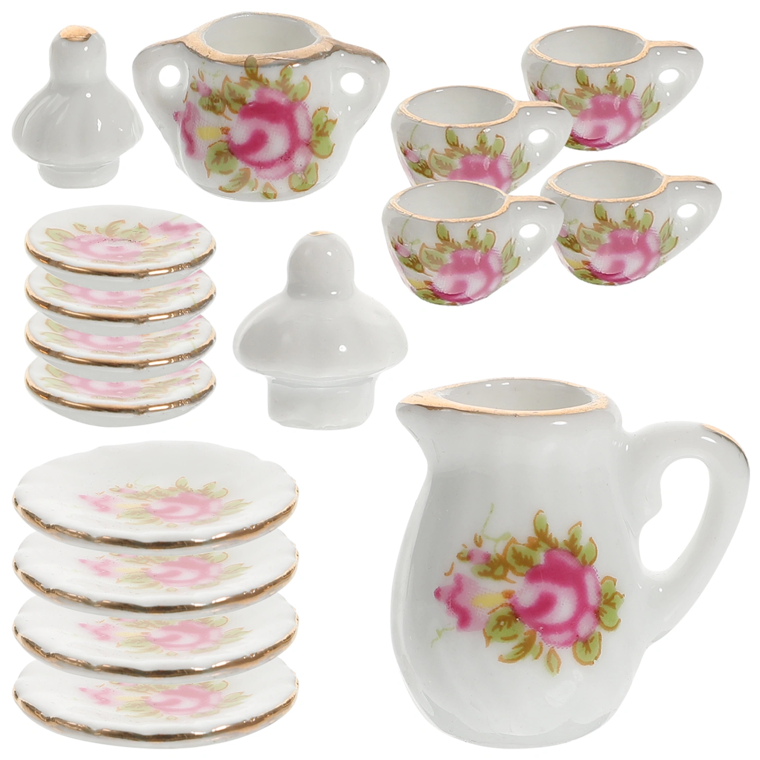 1 set of Doll House Teaware Ceramic Miniature Teapot Set Miniature Tea Cup Pot Set