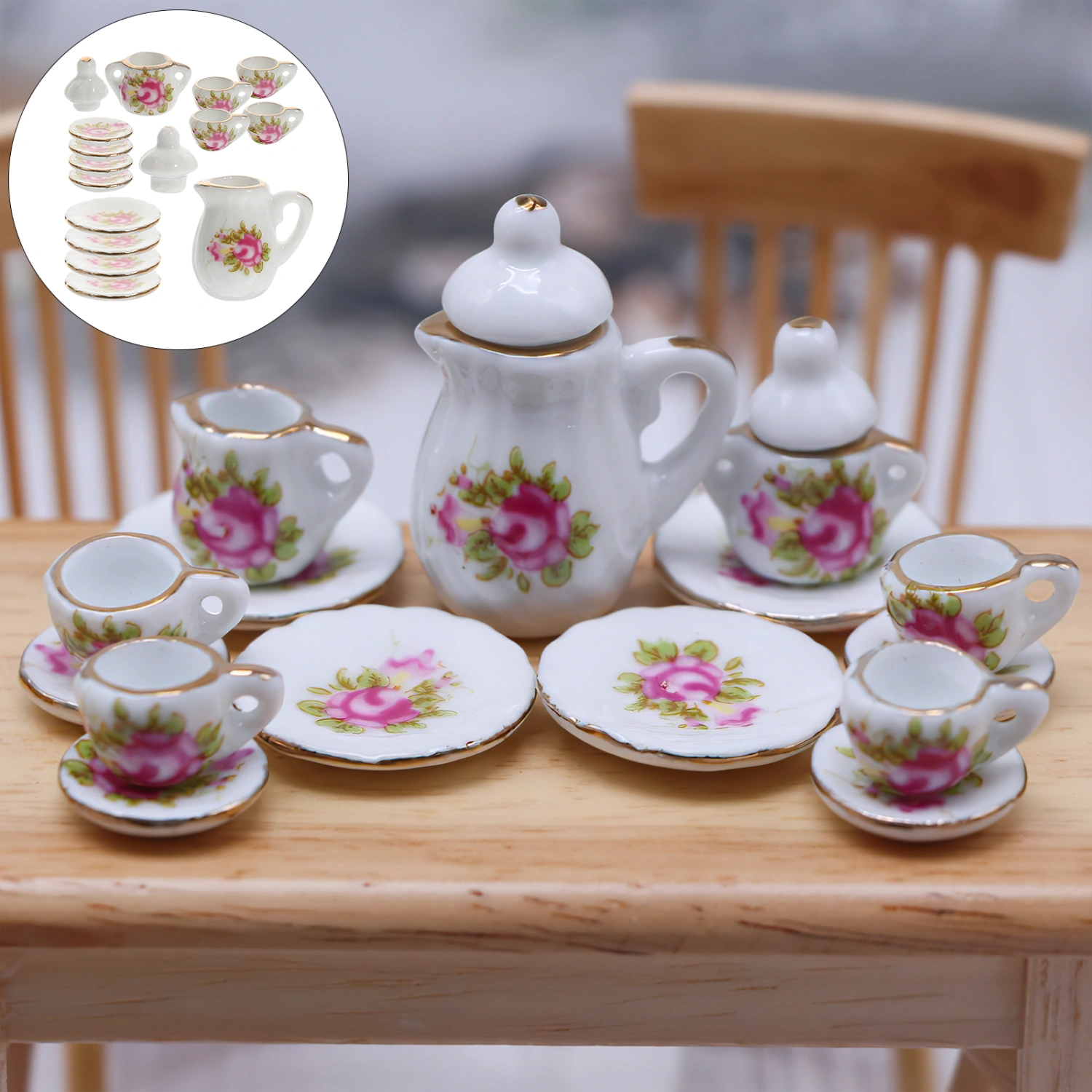 1 set of Doll House Teaware Ceramic Miniature Teapot Set Miniature Tea Cup Pot Set