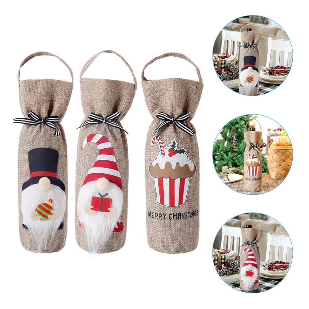 3Pcs Christmas Wine Bottle Covers Lovely Bottle Sleeves Wine Covers Christmas Party Props