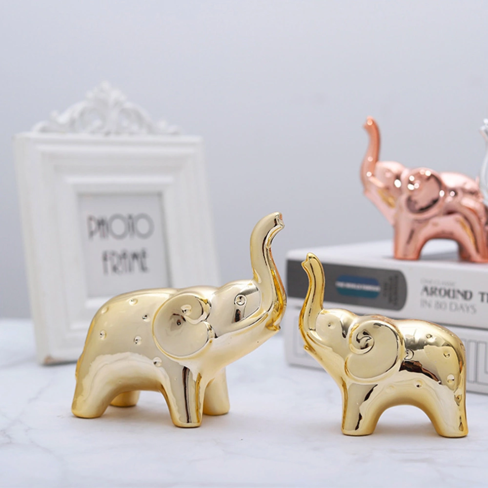 2Pcs Elephant Statue Desktop Decorative Ceramic Elephant Figurine Animal Statue for Home Office