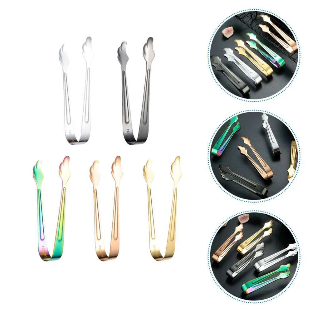 5Pcs Stainless Steel Ice Tongs Ice Bucket Serving Tongs Multi-function Bread Tongs