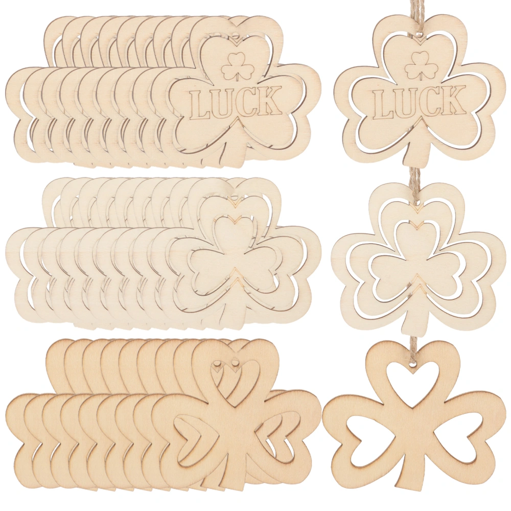 30pcs DIY Clover Cutouts Pendants Clover-shaped Tags Wooden St. Patrick's Day Props