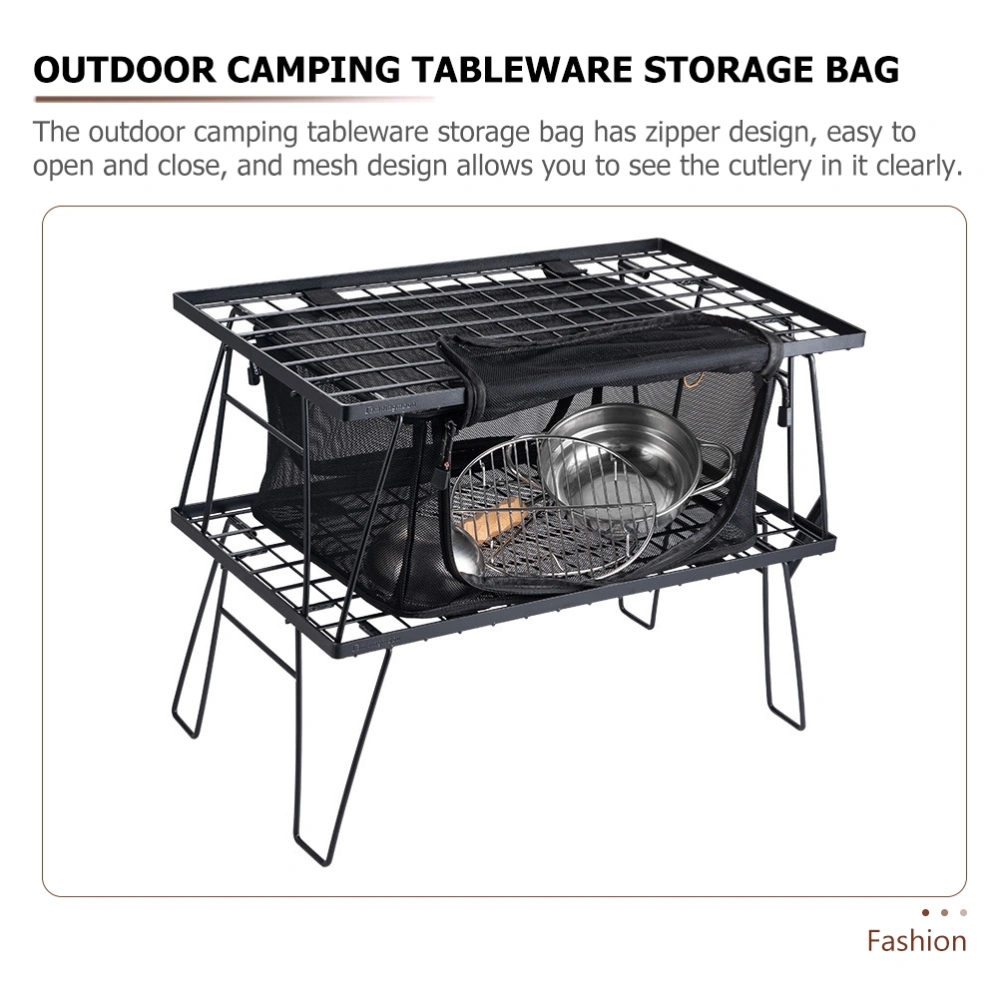 Outdoor Camping Tableware Bag Cookware Storage Mesh Bag Collapsible Cooking Utensil Organizer