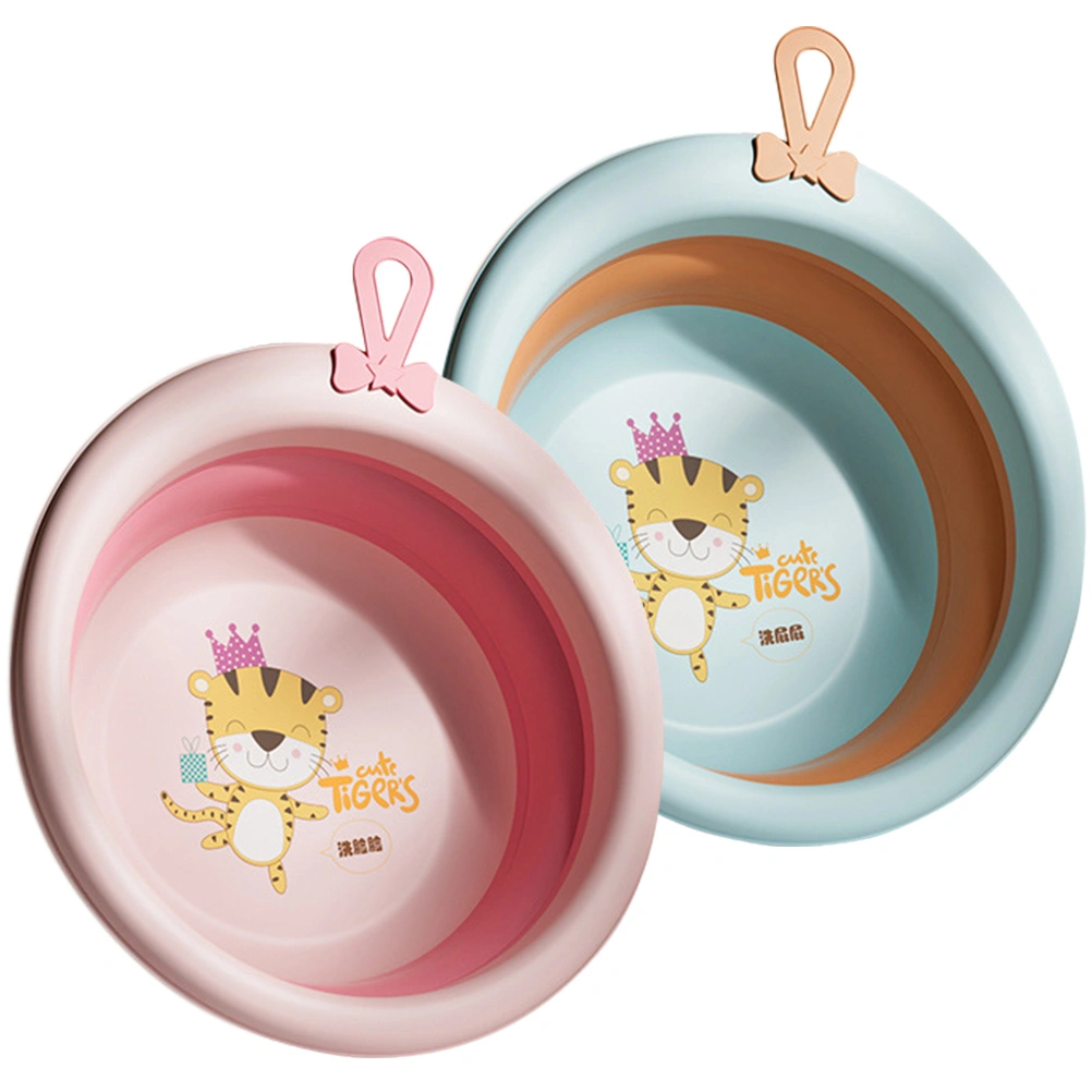 2Pcs Baby Washbasins Folding Infant Face Bathtub Cartoon Household Newborn Basin