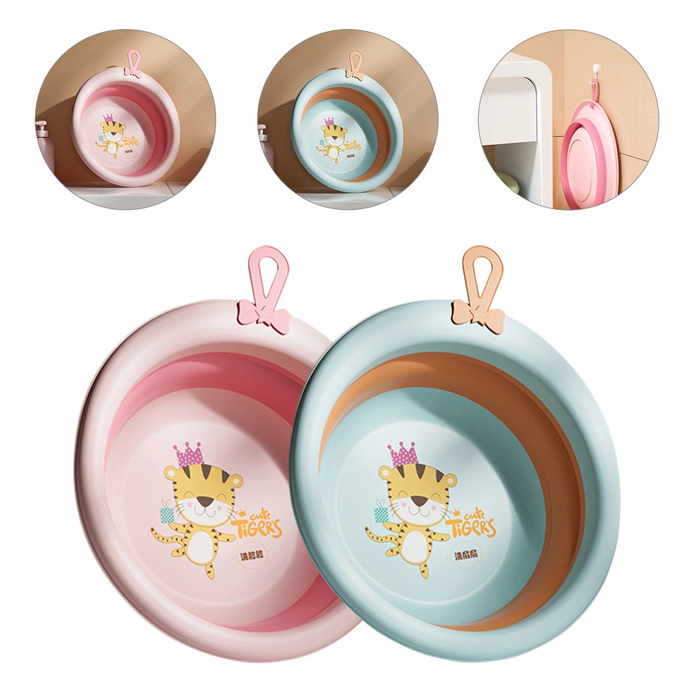 2Pcs Baby Washbasins Folding Infant Face Bathtub Cartoon Household Newborn Basin