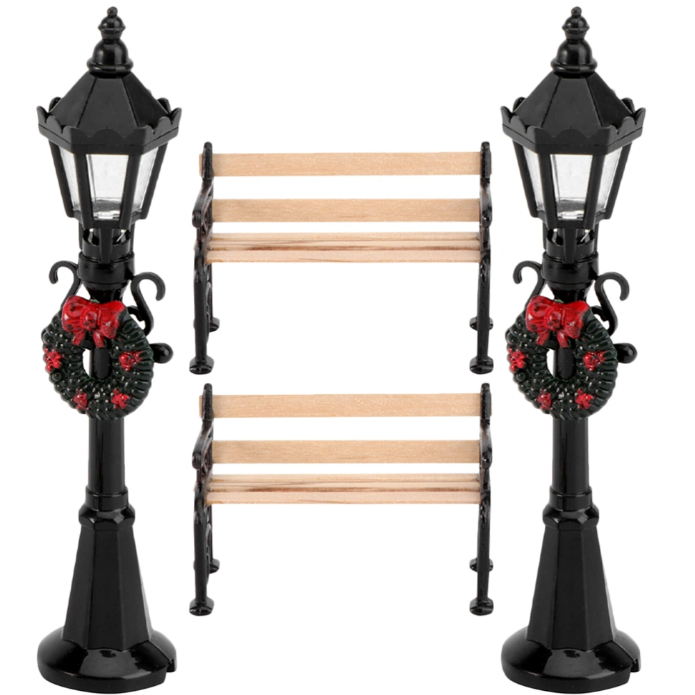 4pcs Miniature Street Light Mini Bench Set 1:12 Scale Tiny House Accessories