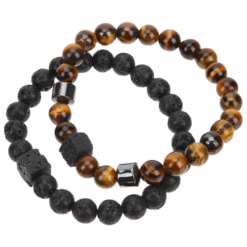 2Pcs Natural Stone Beaded Bracelet Unisex Bead Bracelet Cool Accessory for Women Men