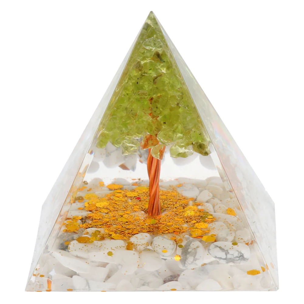 Decorative Crystal Tree Pyramid Ornament Desktop Table Pyramid with Tree Pattern Home Ornament