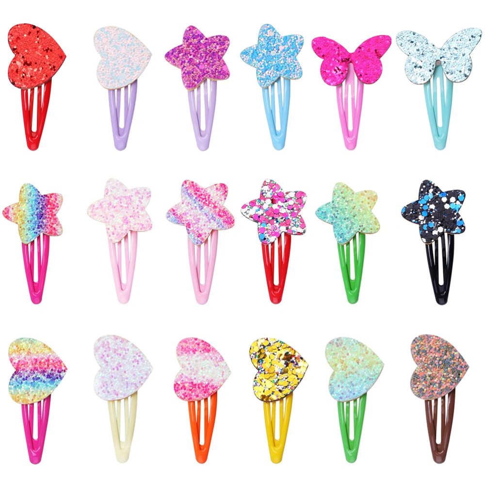 18pcs Kids Hair Clips Sequins Love Heart Star Hair Clips Bangs Hairpins Hair Barrettes