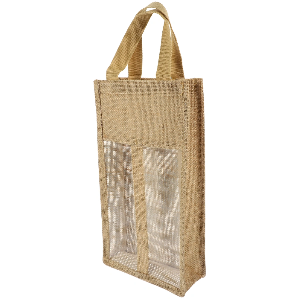 Handle Gift Wine Bag Rustic 2-divided Wine Bottle Bag Jute Wine Bottle Tote