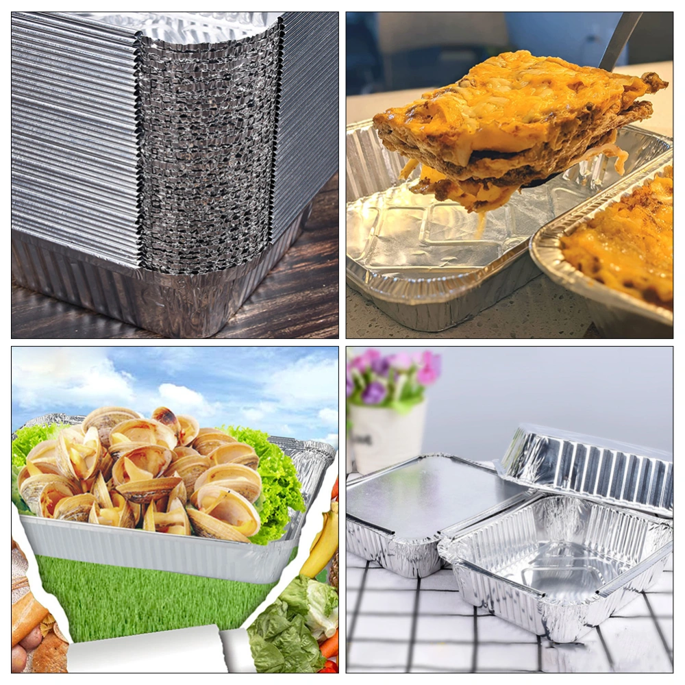 50Pcs Food Foil Pans Cake Bread Baking Aluminum Foil Boxes Barbecue Food Boxes Disposable Boxes