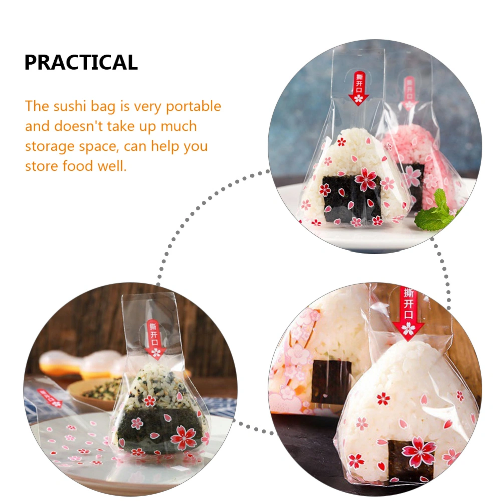 100pcs Triangle Onigiri Wrappers Rice Balls Bags Disposable Sushi Packing Bags with Stickers