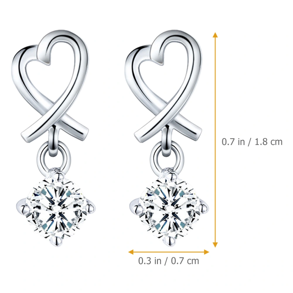 1 Pair Heart Shaped Dangle Earrings Rhinestone Pendant Stud Earrings Ear Jewelries