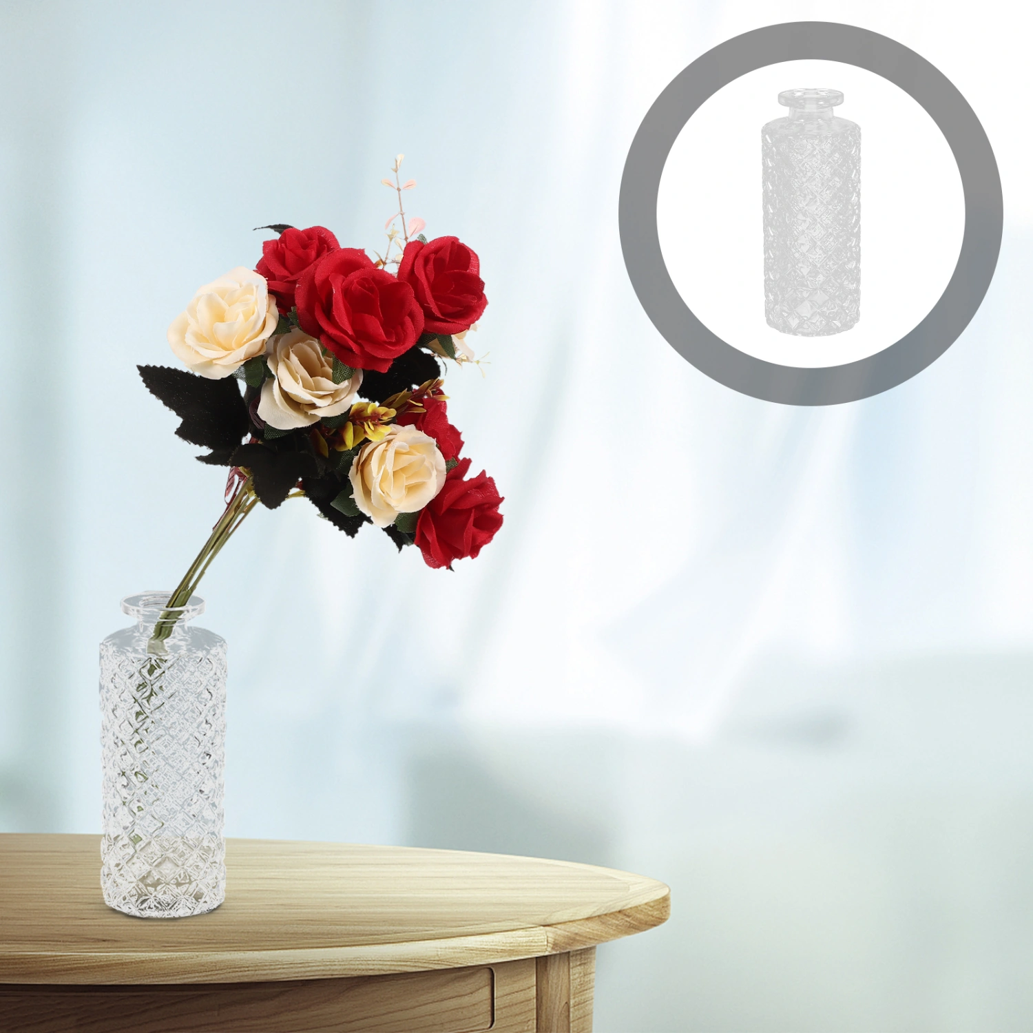 Retro Embossment Glass Vase Glass Flower Container Home Vase Ornament(150ml)