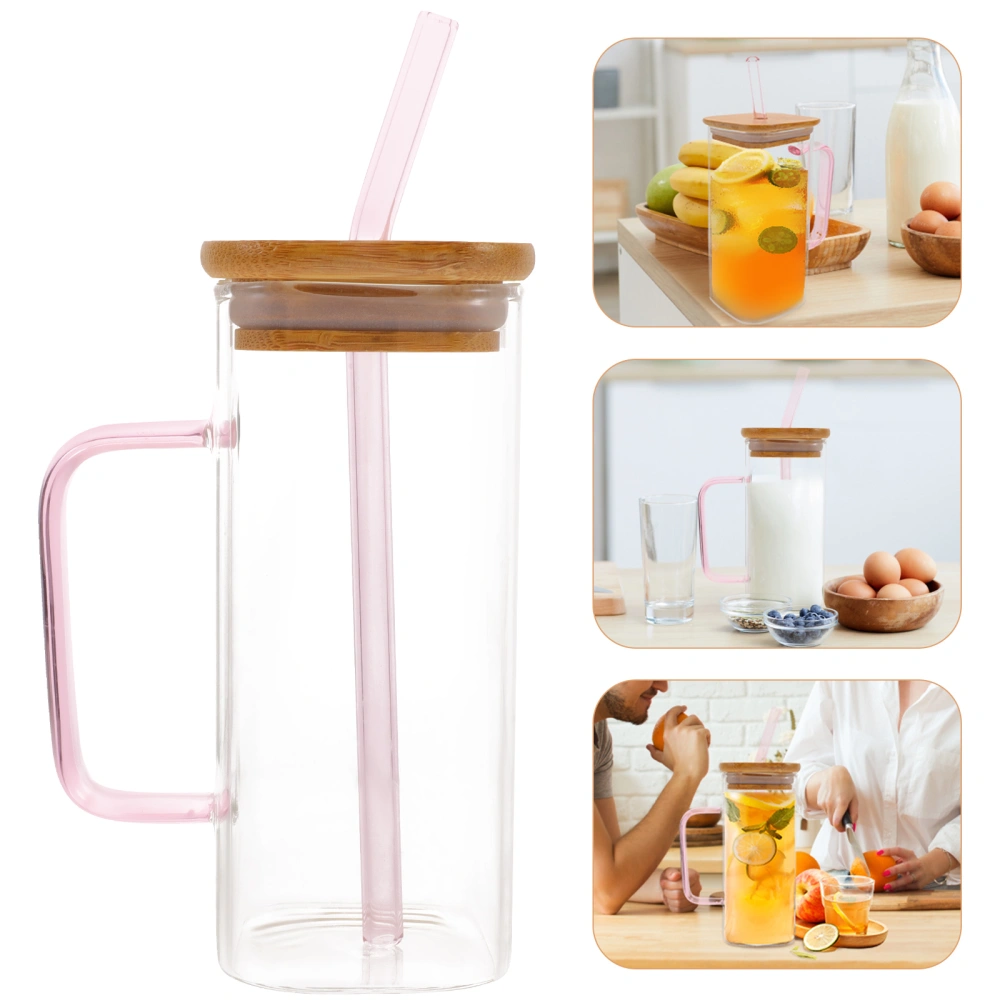 Students Use Transparent Water Bottle Portable Beverage Bottle Handled Heat-resistant Water Cup With Straw