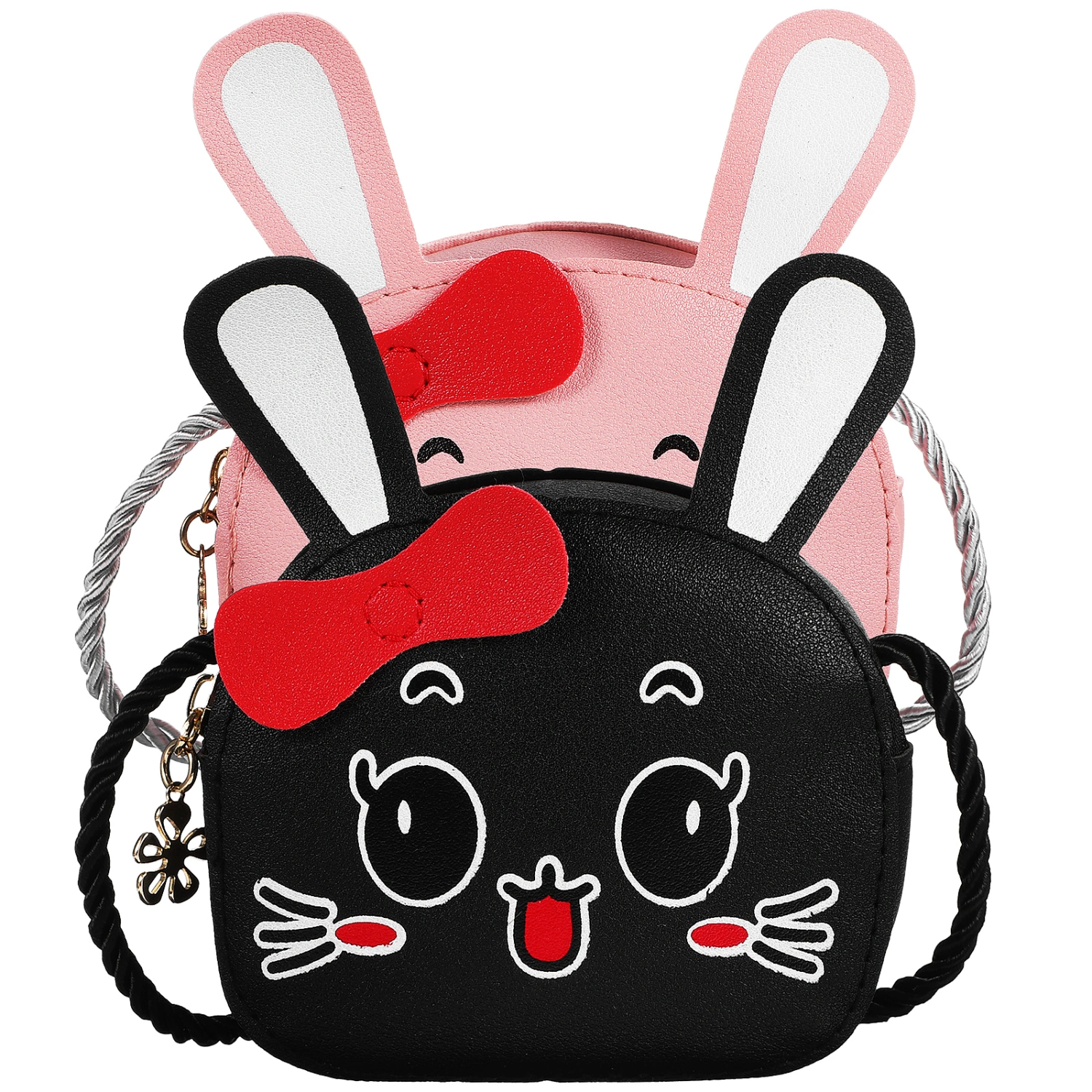 2 Pcs Little Girls Bunny Purses 3D Ear Decor Shoulder Bags Messenger Bags Rabbit Bags Coin Bags