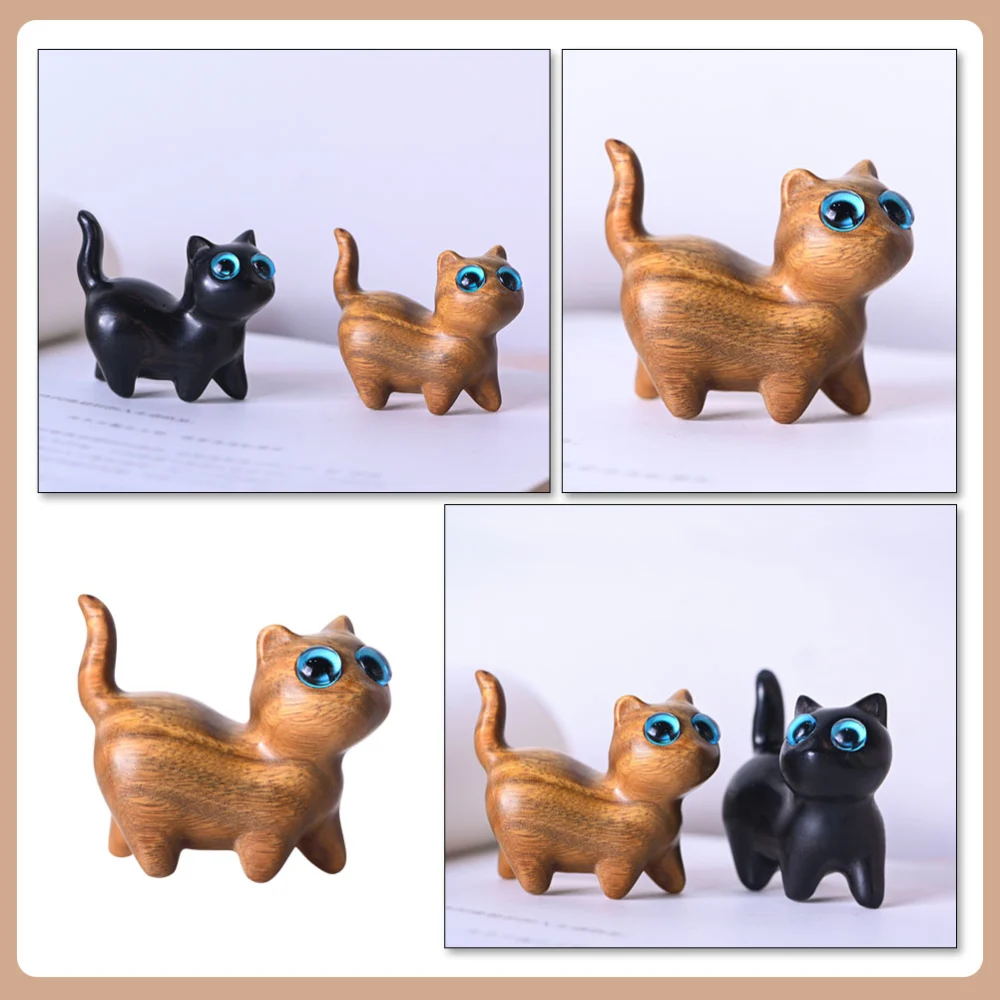 Wooden Cat Statue Wood Cat Figurine Wooden Animal Statue Wooden Crafts Home Decor